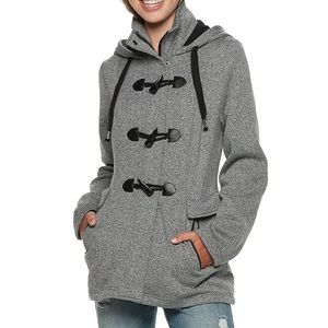 NWOT Juniors' IZ Byer Toggle Front Tweed & Fleece Hooded Jacket HTF Large